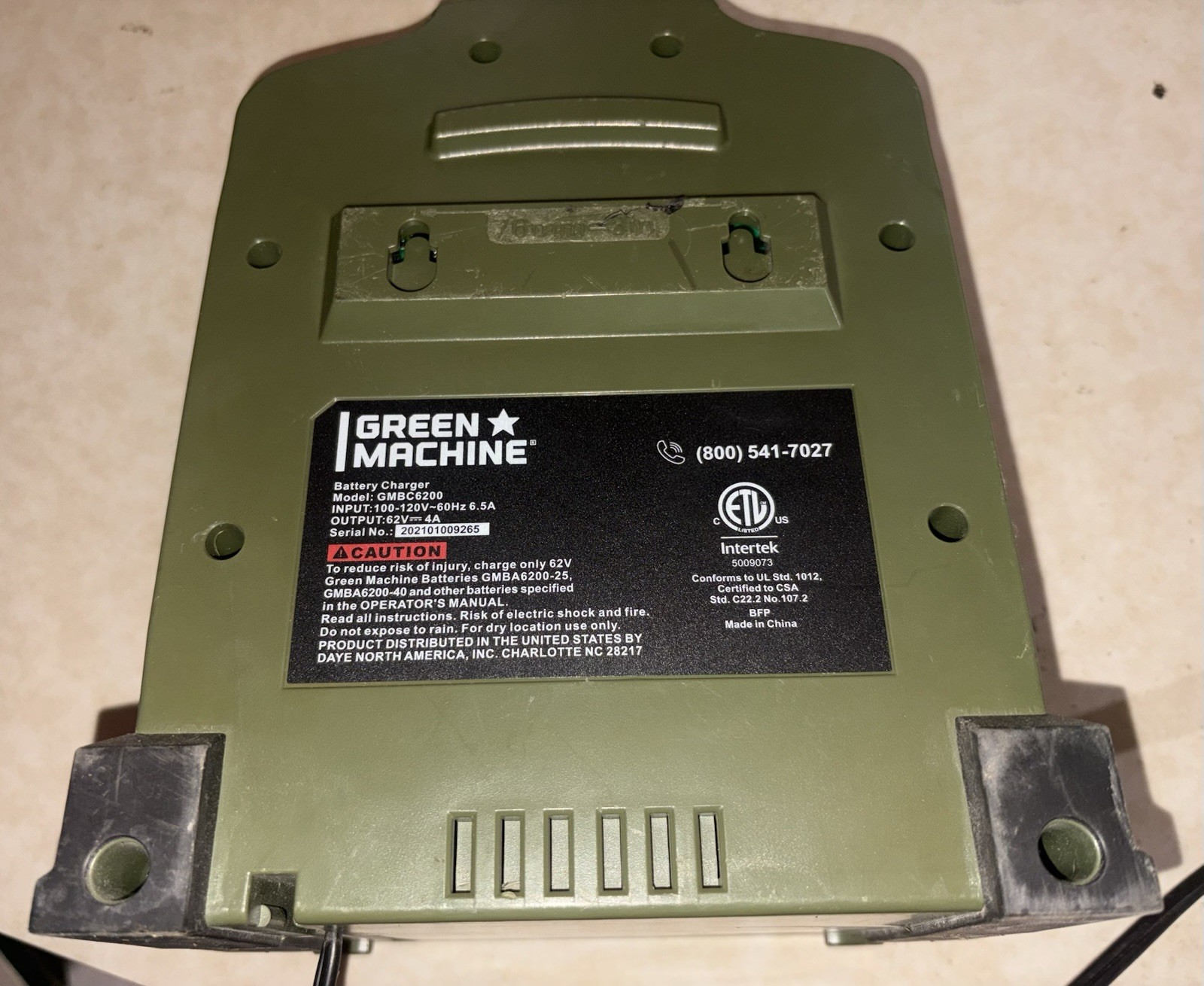 Green Machine GMBC6200 62V Charger with Cooling Fan USED