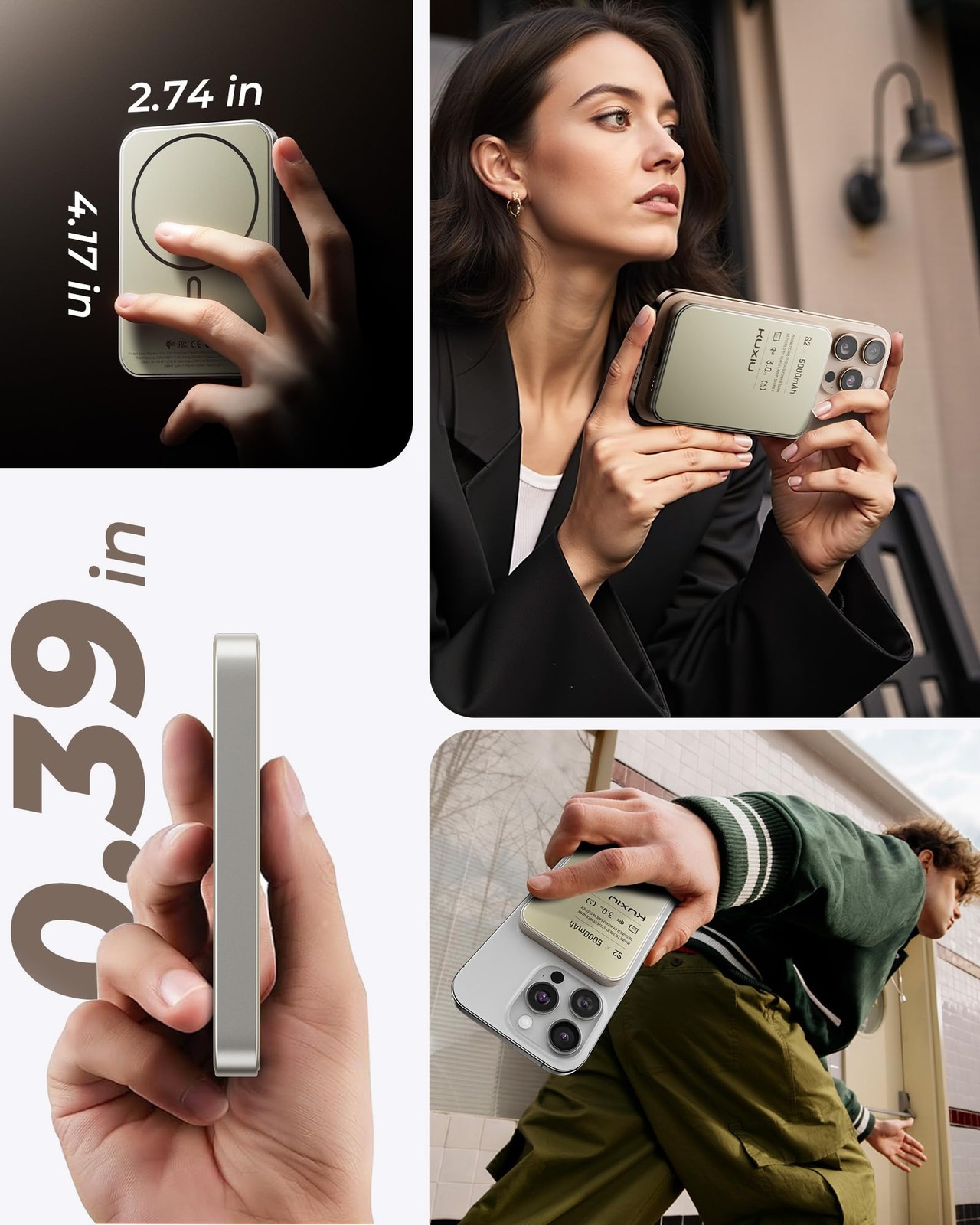 KU XIU 2025 Solid-State Magnetic Portable Charger 5000mAh, Qi2-Certified 15W Wir