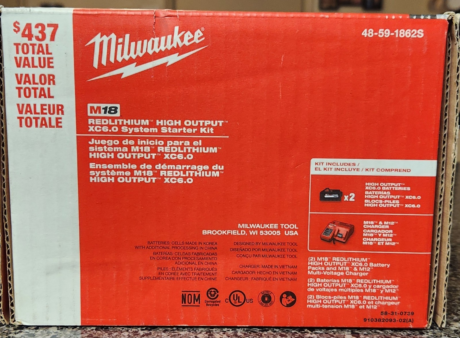 Milwaukee M18 Double Battery Pack with Charger, 48-59-1862S