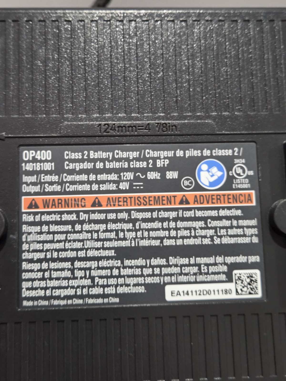 Ryobi 40V Lithium-Ion Rapid Charger OP400 Genuine Class 2 Battery Charger Tested