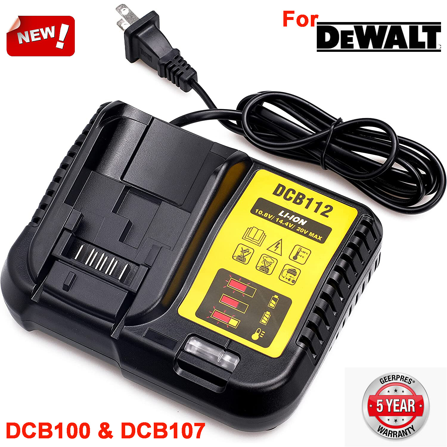 DCB112 Fast Charger FOR Dewalt 12V & 20V Max Li-ion Battery Fit (DCB200 DCB206)