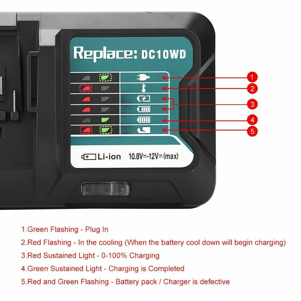 For Makita BL1021B BL1016 DC10WD DC10WC 10.8V 12V Battery Charger