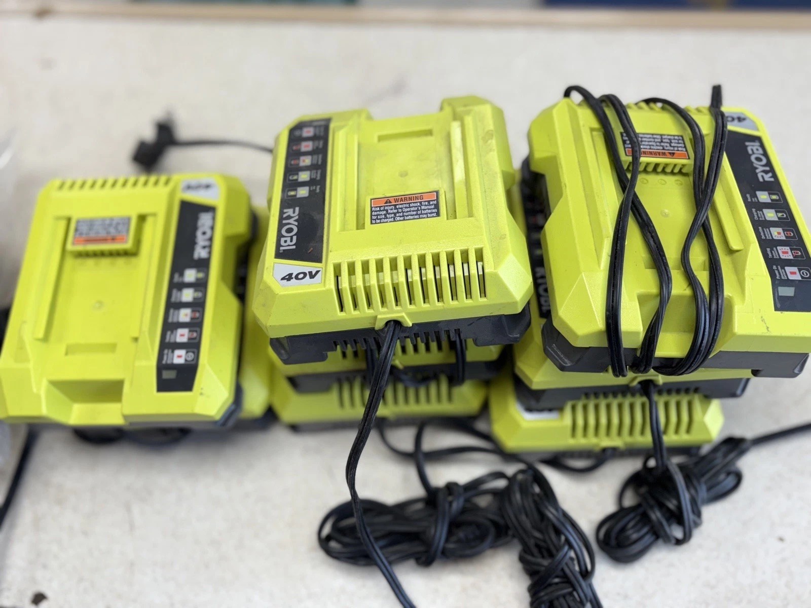 lot of 2 Ryobi40V Lithium-Ion Battery Rapid Charger 40-Volt used