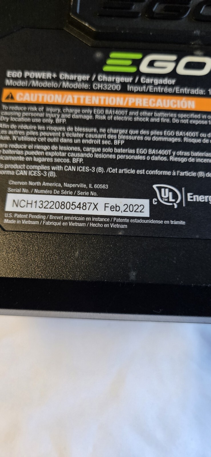 Original EGO Power+ CH3200 320W 56-Volt Lithium-ion Charger