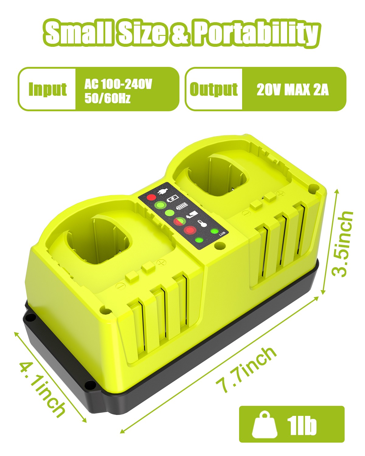 Portable Dual Ports Fast Charger Replace P117 for Ryobi 18V Battery P107 P108