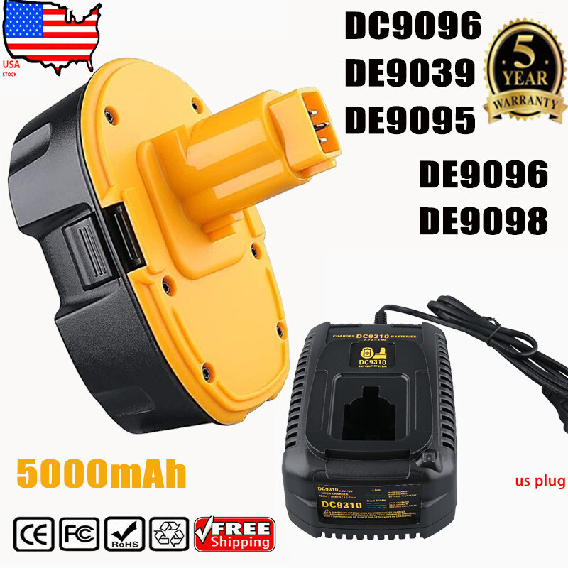6.0Ah for Dewalt 18V 5.5Ah XRP Battery /Charger DC9096-2 DC9098 DC9099 DW9096 US