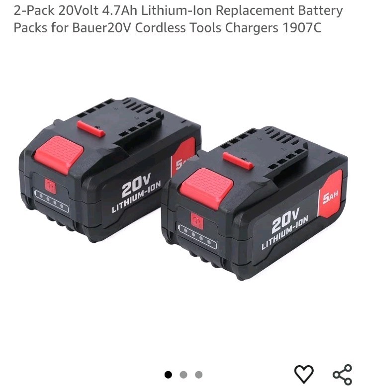Wmexinbao 2-Pack 20V 5.0Ah Capacity Lithium-Ion Replacement Battery Pack Bauer