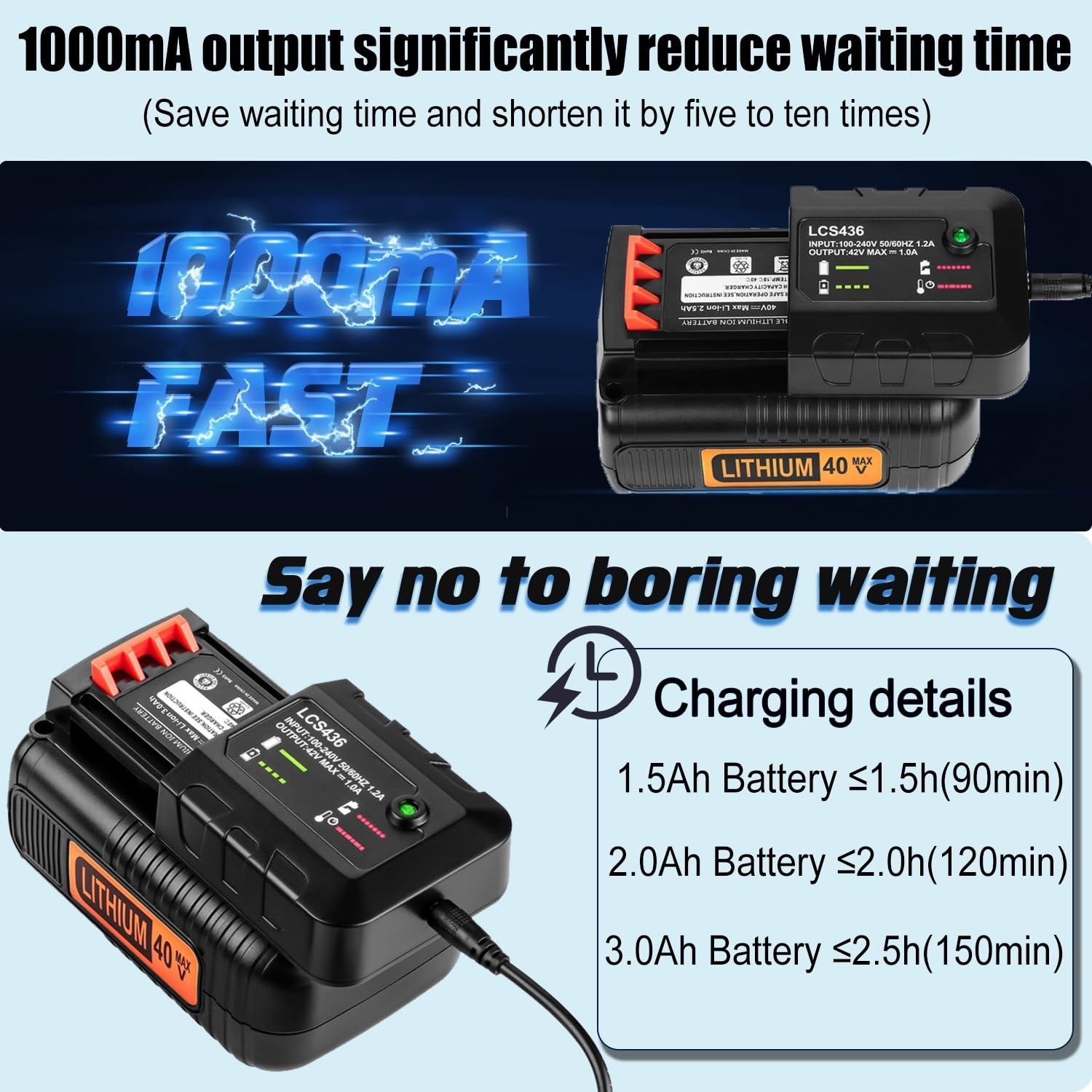 LCS436 40V 36V Battery Charger for Black & Decker LBXR36 LBX36 LBXR2036