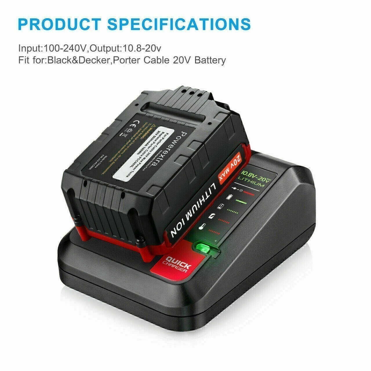 New 8.0Ah 20 Volt Lithium-Ion Battery for PORTER CABLE 20V Max PCC680L PCC685L