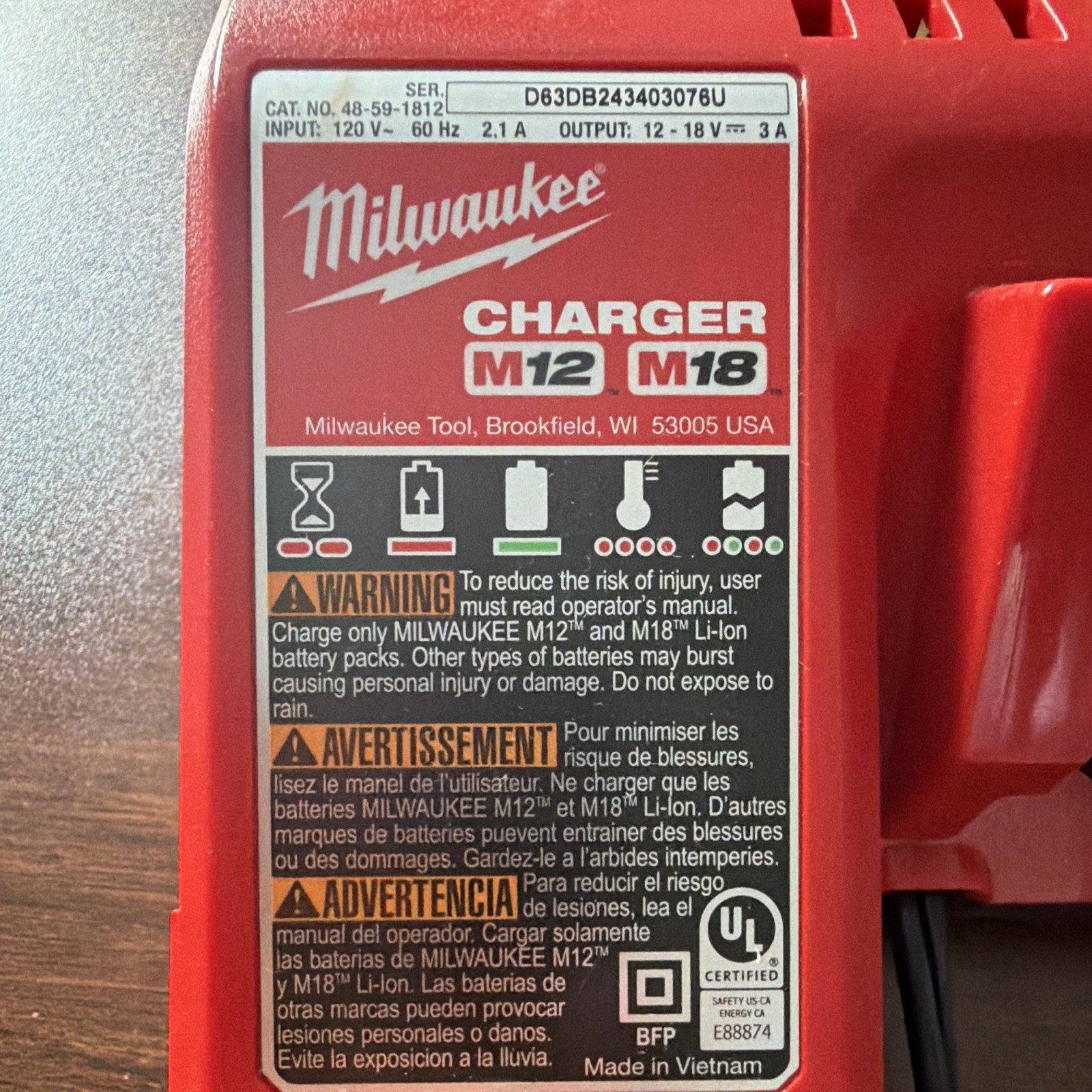 3.0A 18V Fast Charger For Milwaukee For M18 Battery Charger 12 Volt 48-59-1812