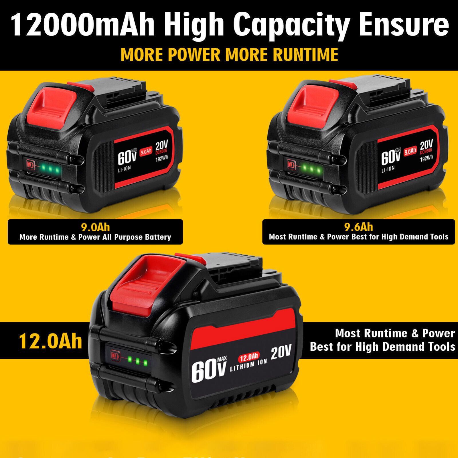 12.0Ah For DEWALT DCB609 20V/60V MAX FLEXVOLT Lithium-Ion Battery DCB612 DCB606