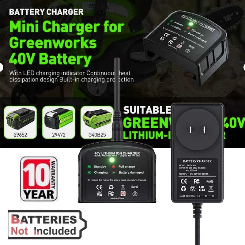 Li-ion Charger for GreenWorks 29472 29462 29463 29302 29282 G-MAX 40V Battery