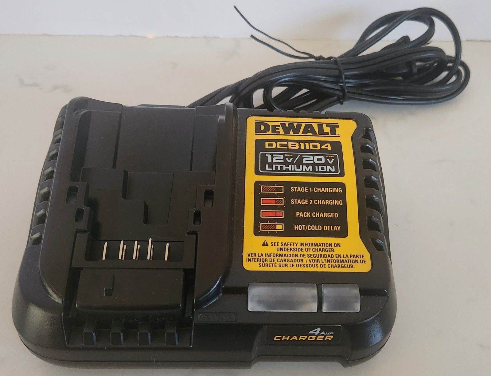 DeWALT OEM 4 Amp Battery Charger 12V & 20V Volt MAX Li Ion Model DCB1104