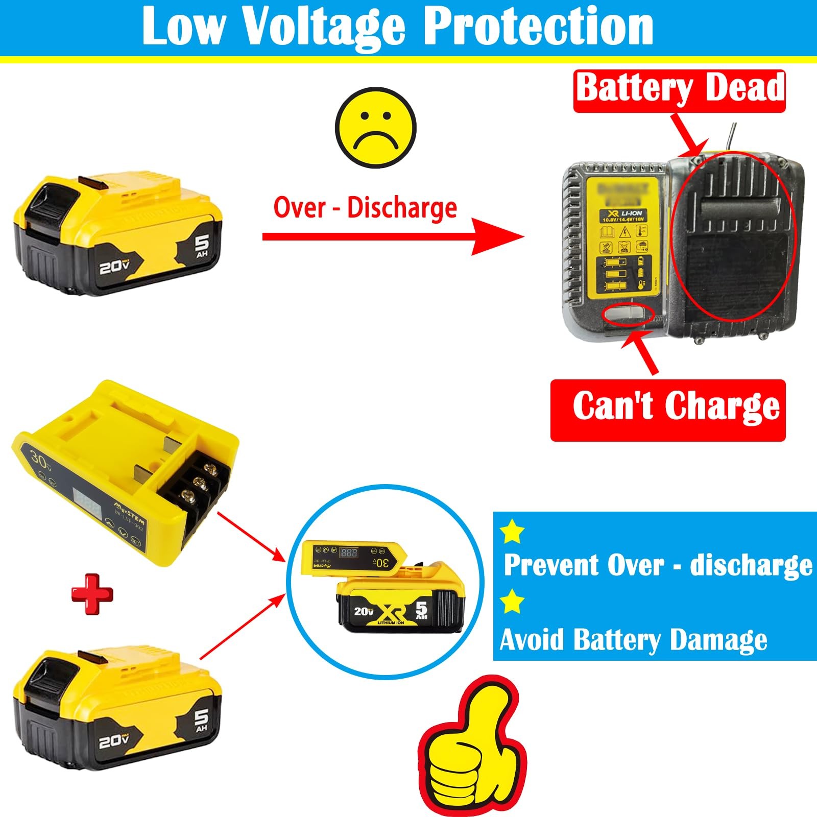 MgcSTEM Low Voltage Protection Power Wheels Battery Adapter Compatible Yellow