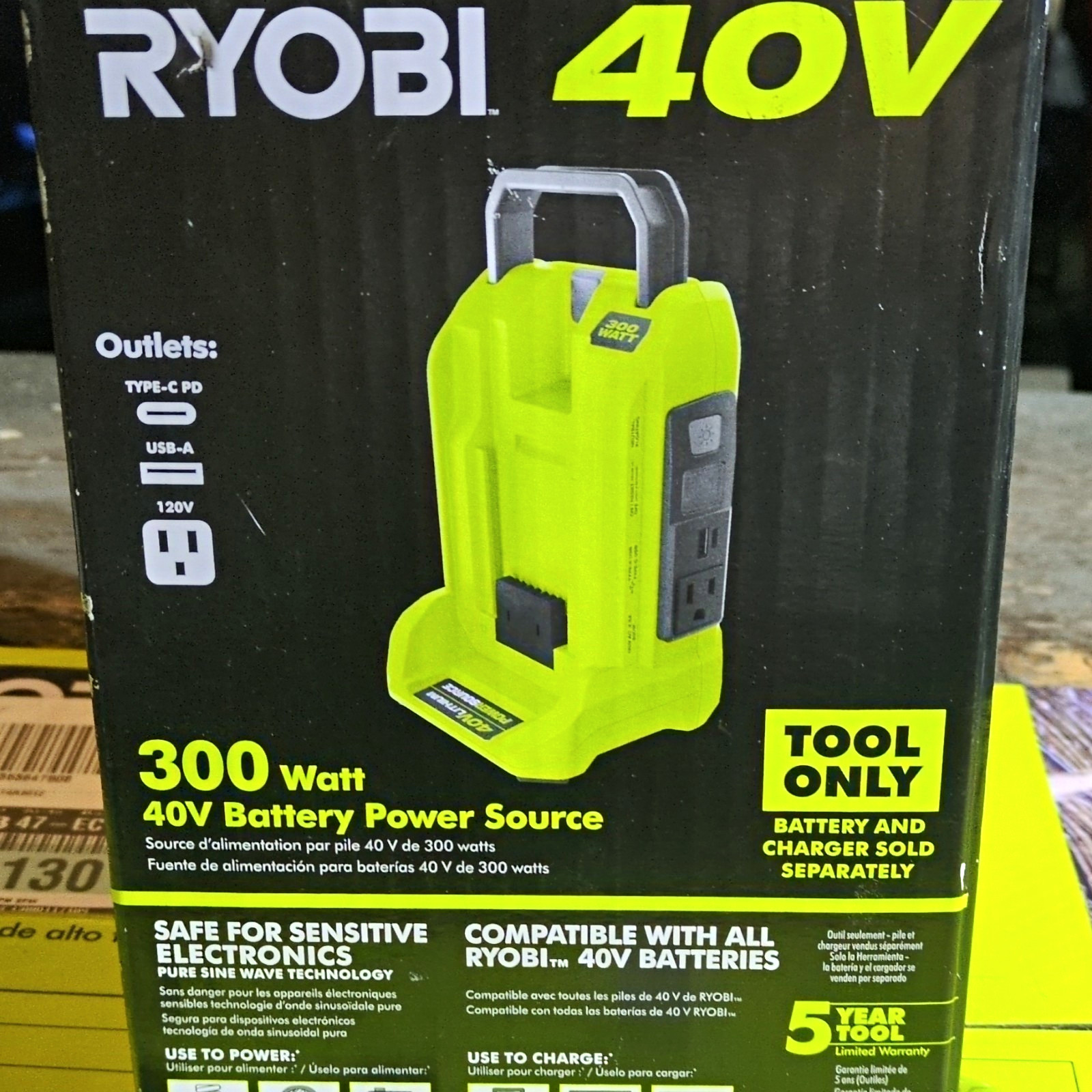 RYOBI 40V 300W Battery Power Source Tool Only Green, RYi300BG 1004718216