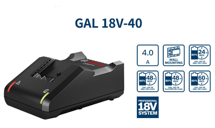 Bosch Battery Charger GAL 18V-40 18V Professional Lithium-Ion Quick Charger
