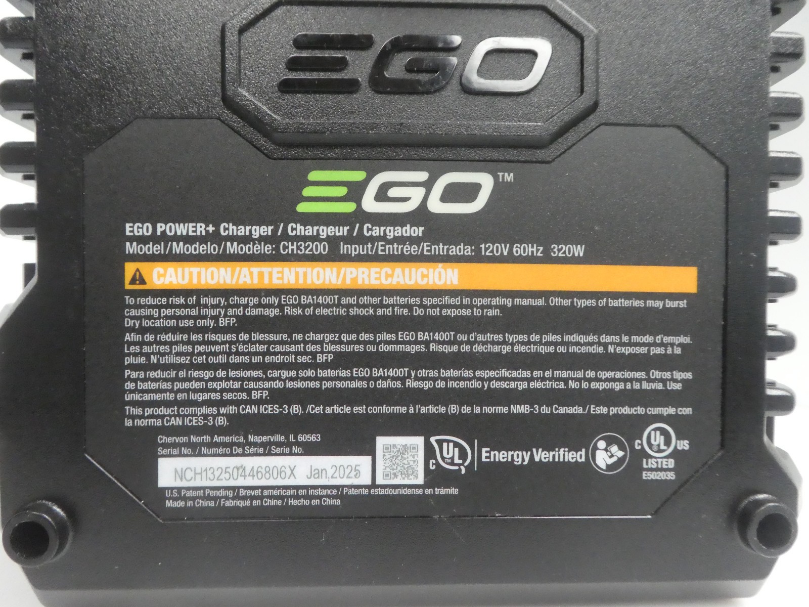 EGO POWER+ 320W Battery Charger CH3200 NEW