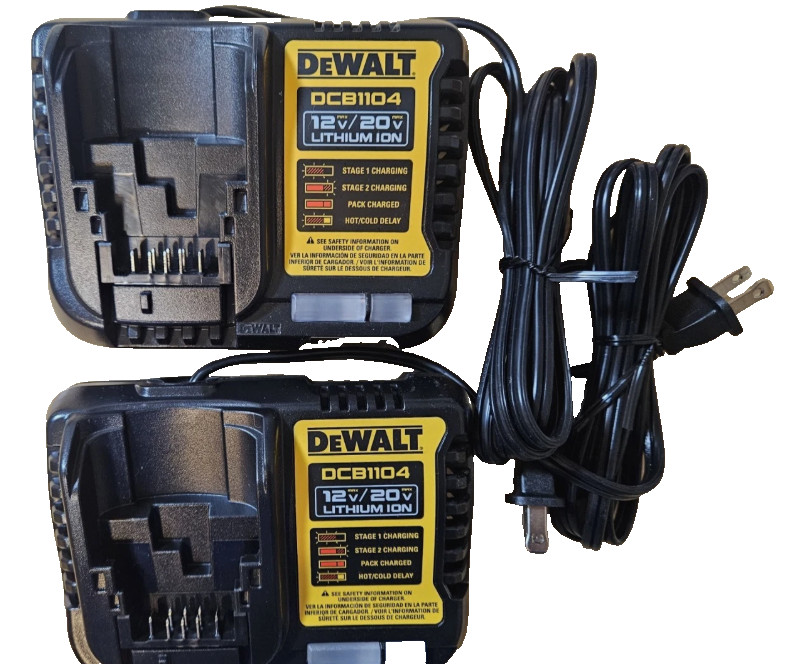 Set of 2 – DeWALT 4 Amp Charger 12V & 20V Volt MAX Li Ion Model DCB1104
