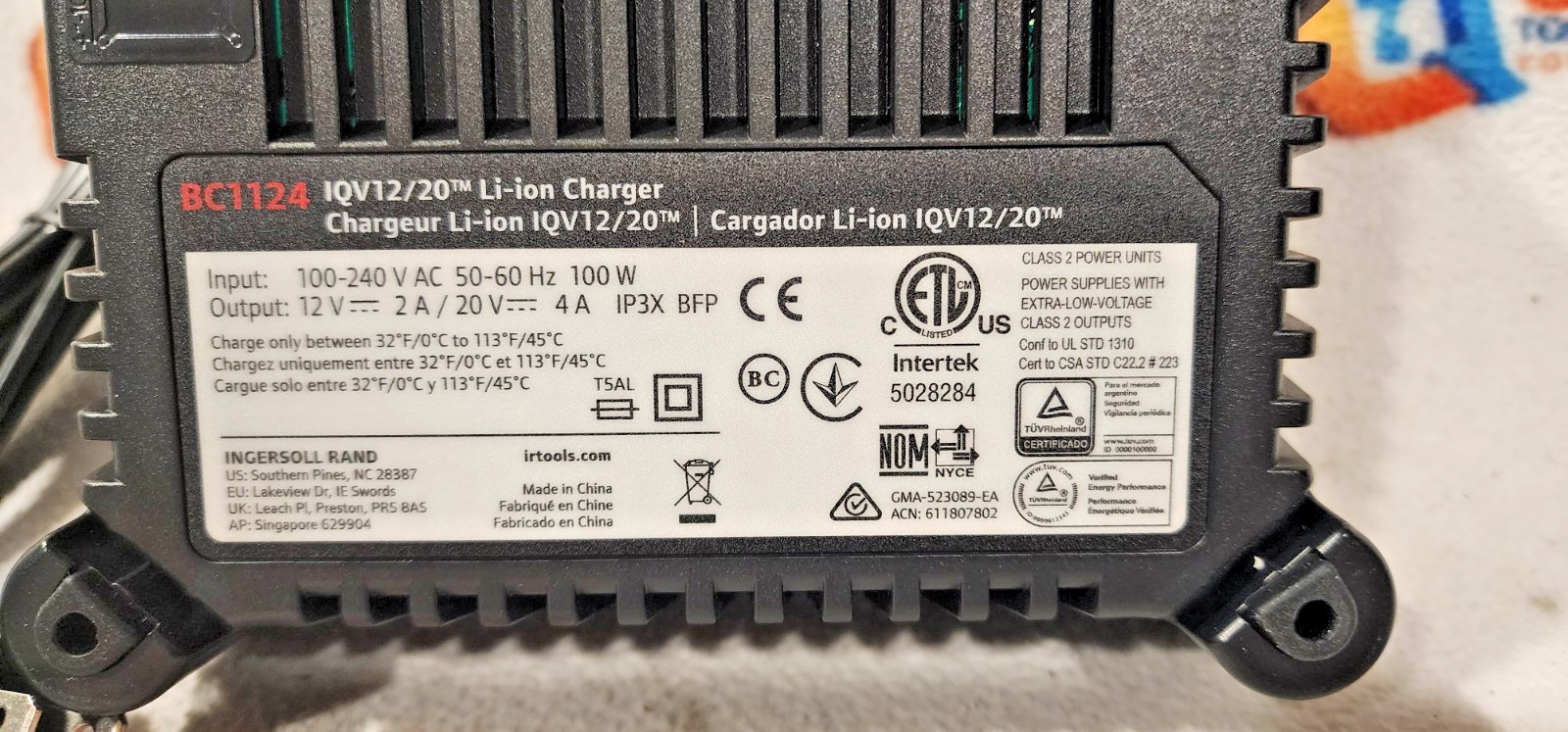 New Ingersoll Rand BC1124 iQV 12V/20V Lithium Ion Battery Charger