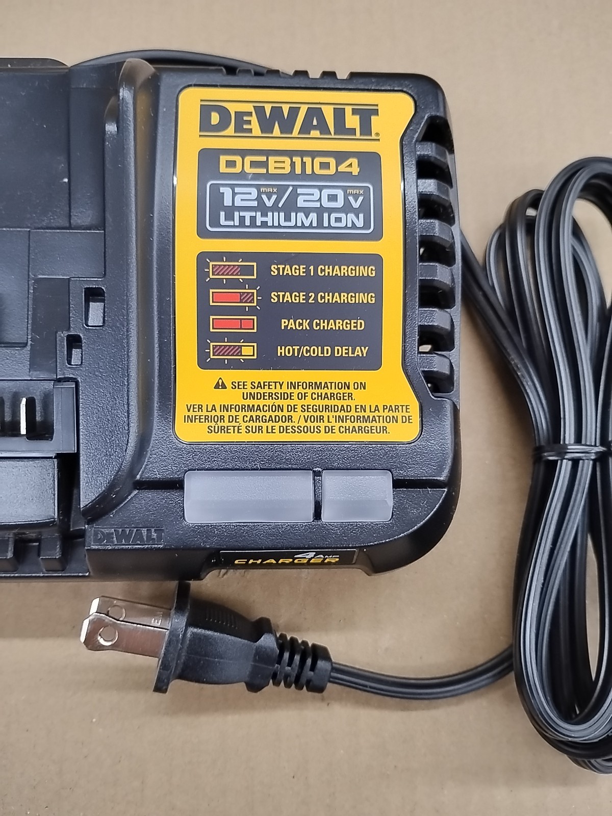 Dewalt DCB1104, 12V/20V Lithium Ion Battery Charger, New Genuine OEM