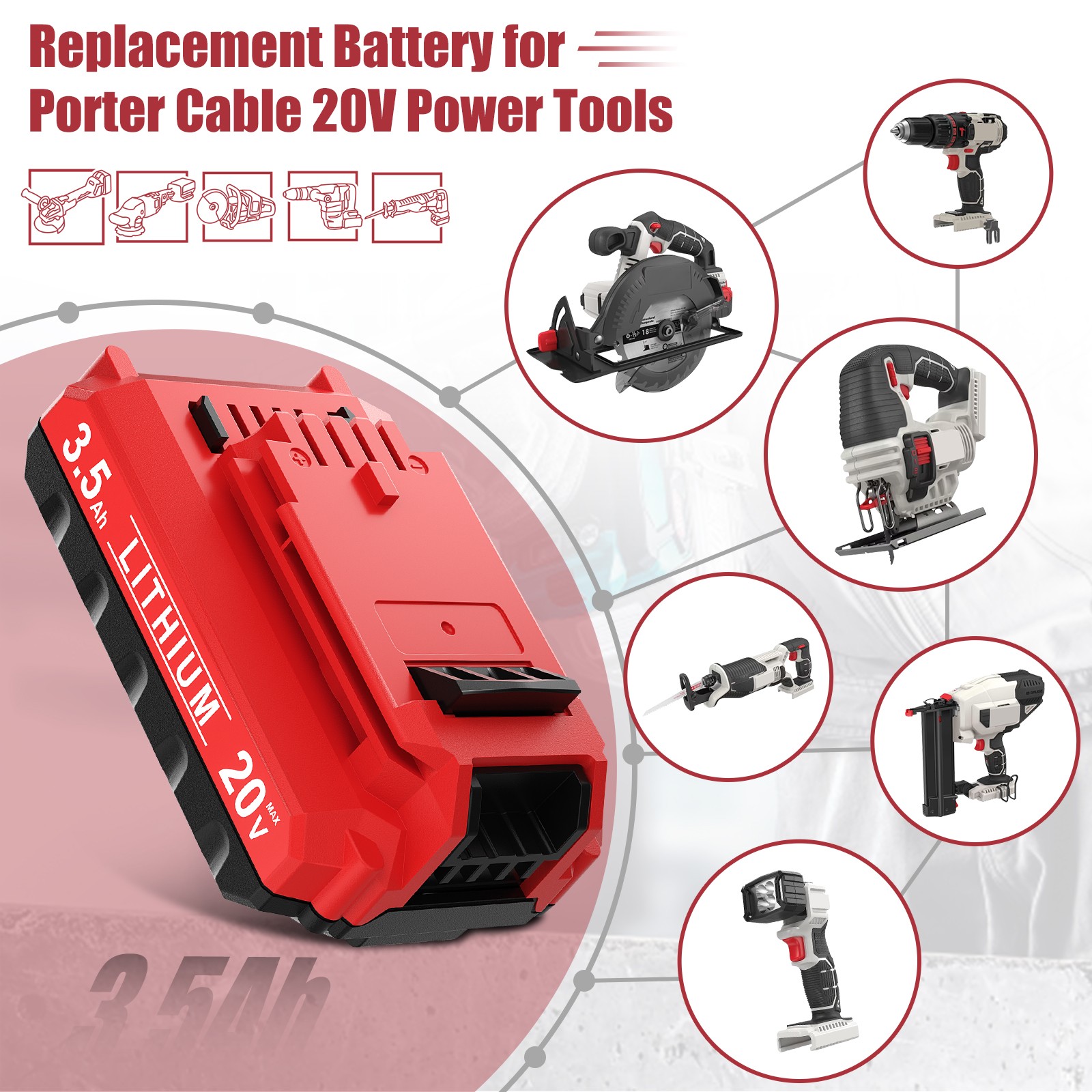 PACK For PORTER CABLE 20V 3.0/8.0Ah Battery Lithium-Ion PCC680L PCC685L