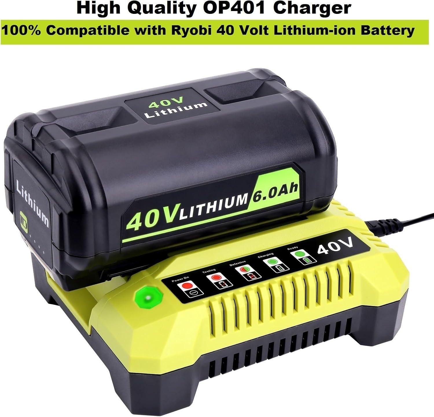 Rapid Charger For Ryobi OP408VNM 40V Lithium Battery OP406VNM OP40602 OP401 Fast