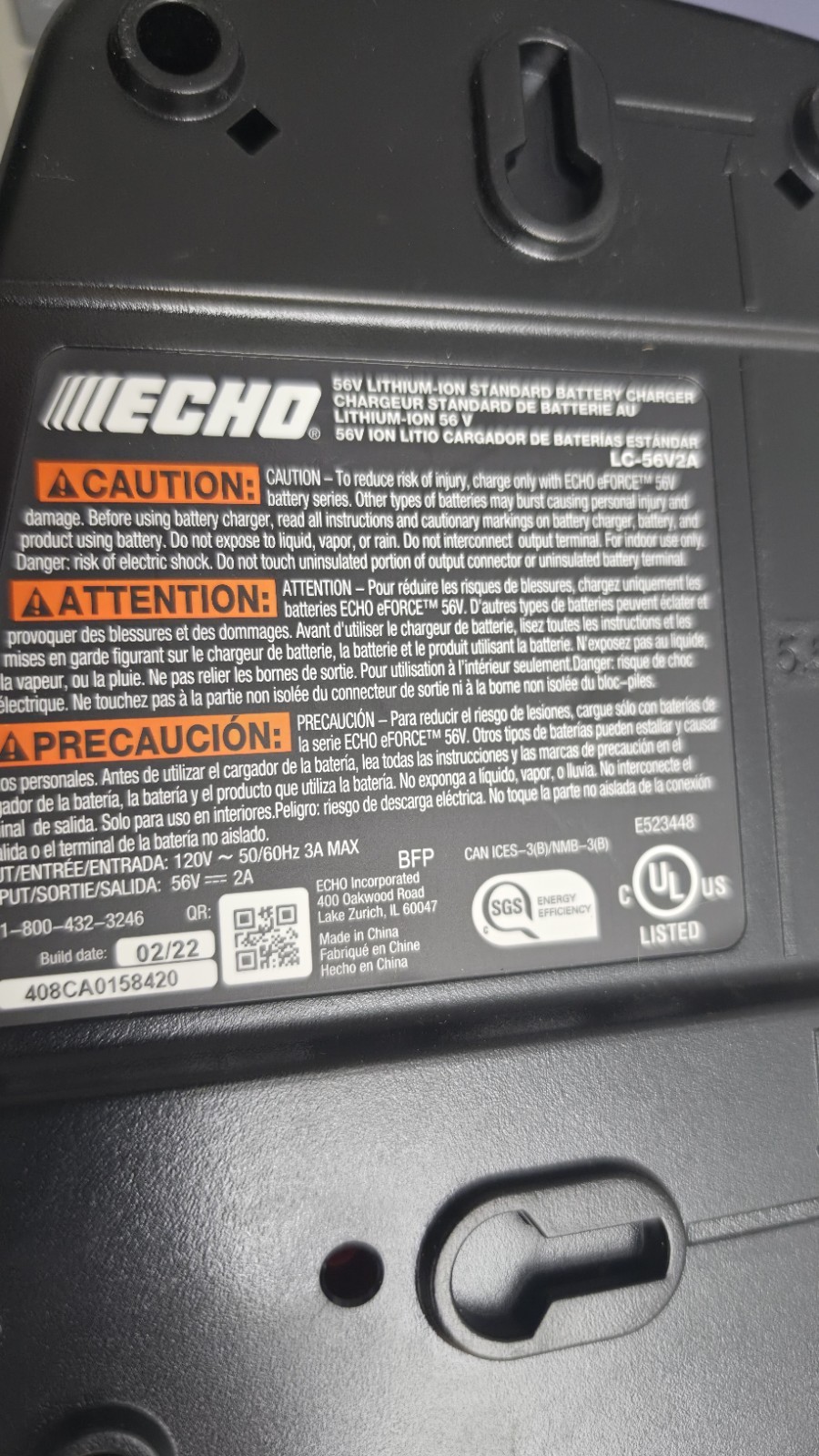 Genuine Echo eFORCE LC-56V2A 56V Charger