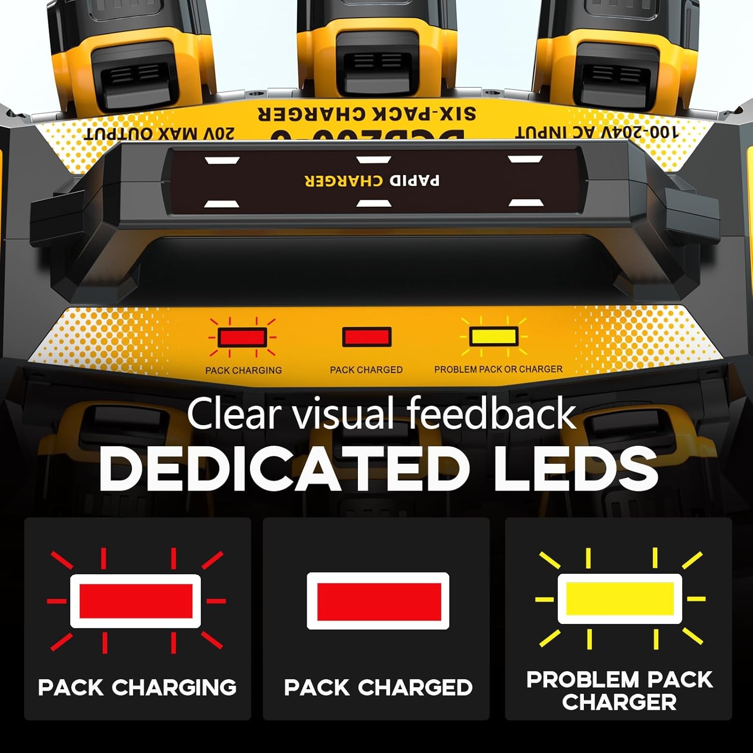 Battery Charger Station for Dewalt 20V Battery 6-Port Simultaneous Multi Charger
