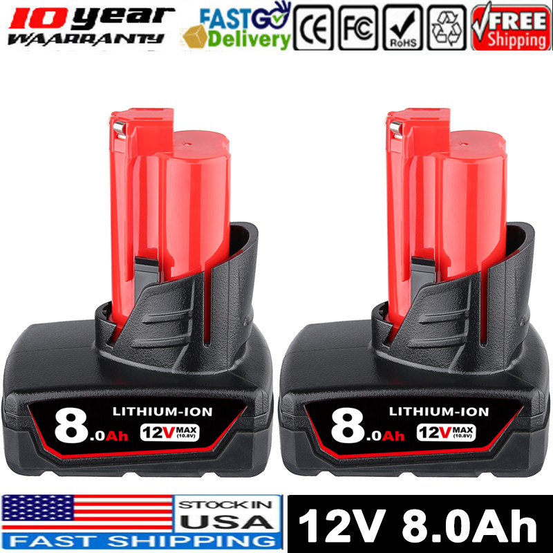2PACK 8.0Ah For M12 For Milwaukee M12 12V Extended Capacity Battery 48-11-2460