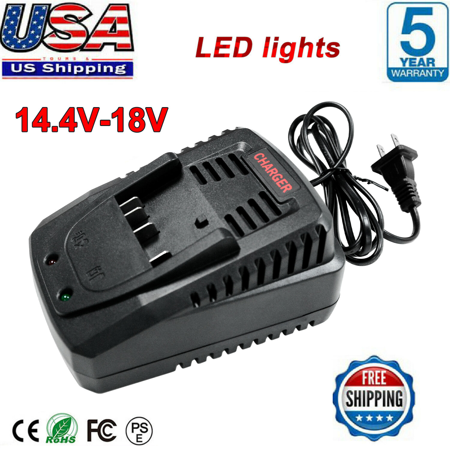 Charger for Bosch 18V 14.4V Li-ion Battery BC660 GAL1860CV AL1820CV USPS