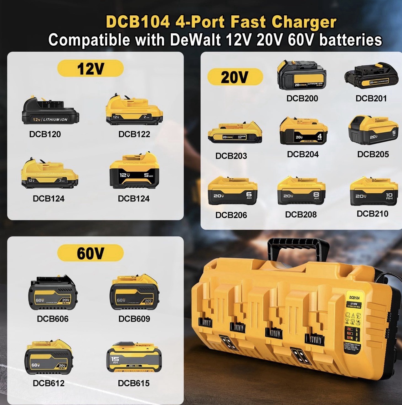 For DEWALT 12/20V DCB104 4-Port Battery Charger Fast charger Lithium DCB205-2