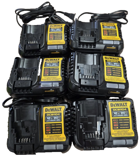 SIX (6) Genuine DEWALT 4.0 Amp Battery Charger 12V & 20V Volt Li-Ion DCB1104.