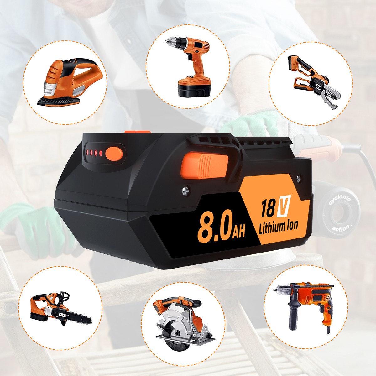 2X For Ridgid R840087 8.0Ah Lithium Battery Rigid 18Volt R840085 Power Tools