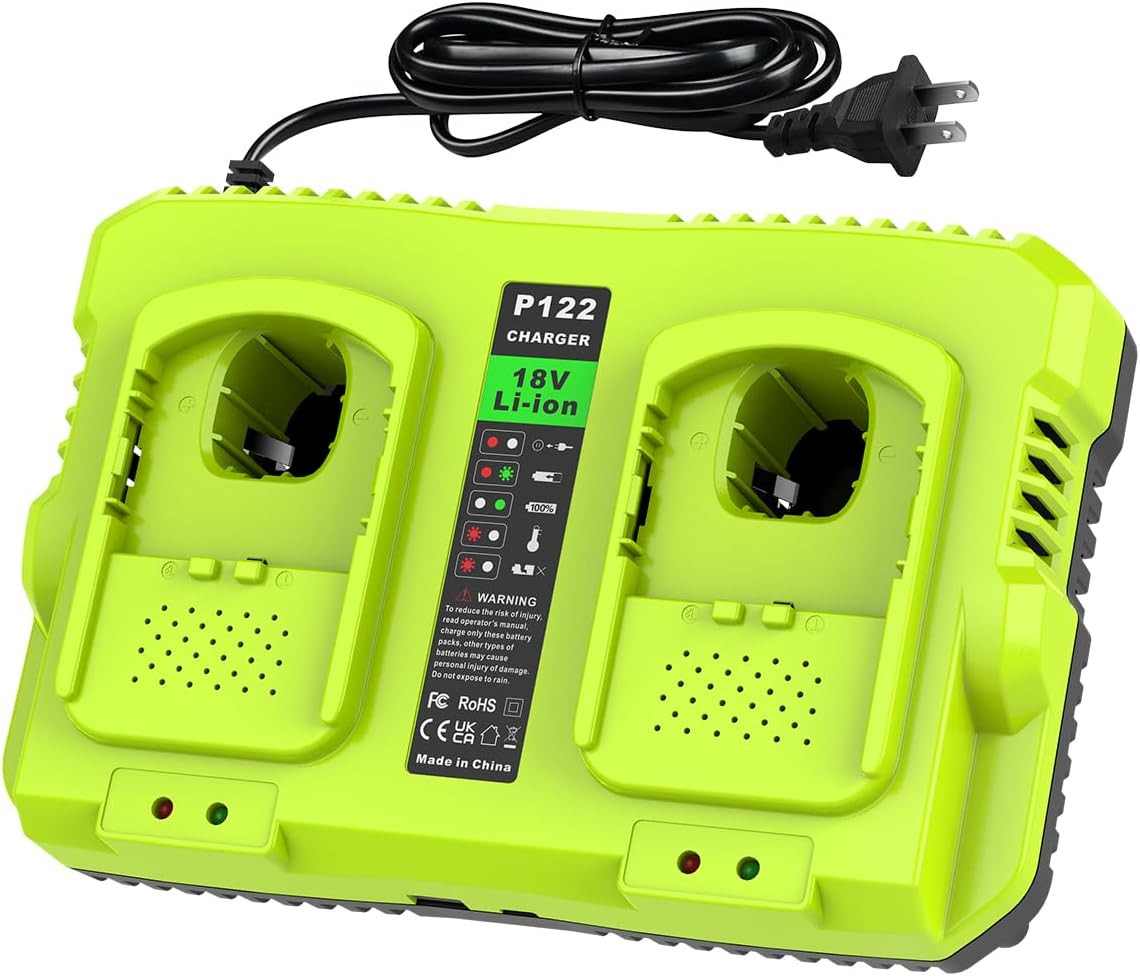 Replace Ryobi 18V Battery Charger,P117 Dual-Port Rapid Charger for Ryobi 12V-18V