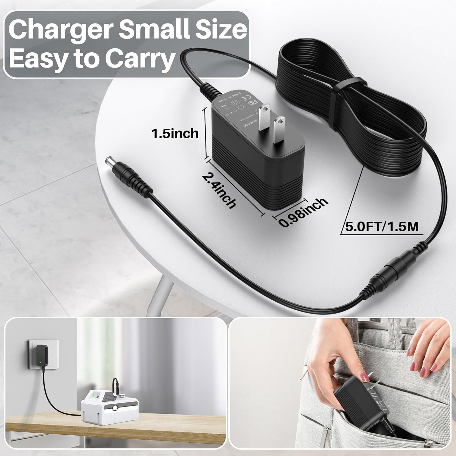 Compact 24V Lithium-ion Charger for Various Snow Joe Battery Models – Durable