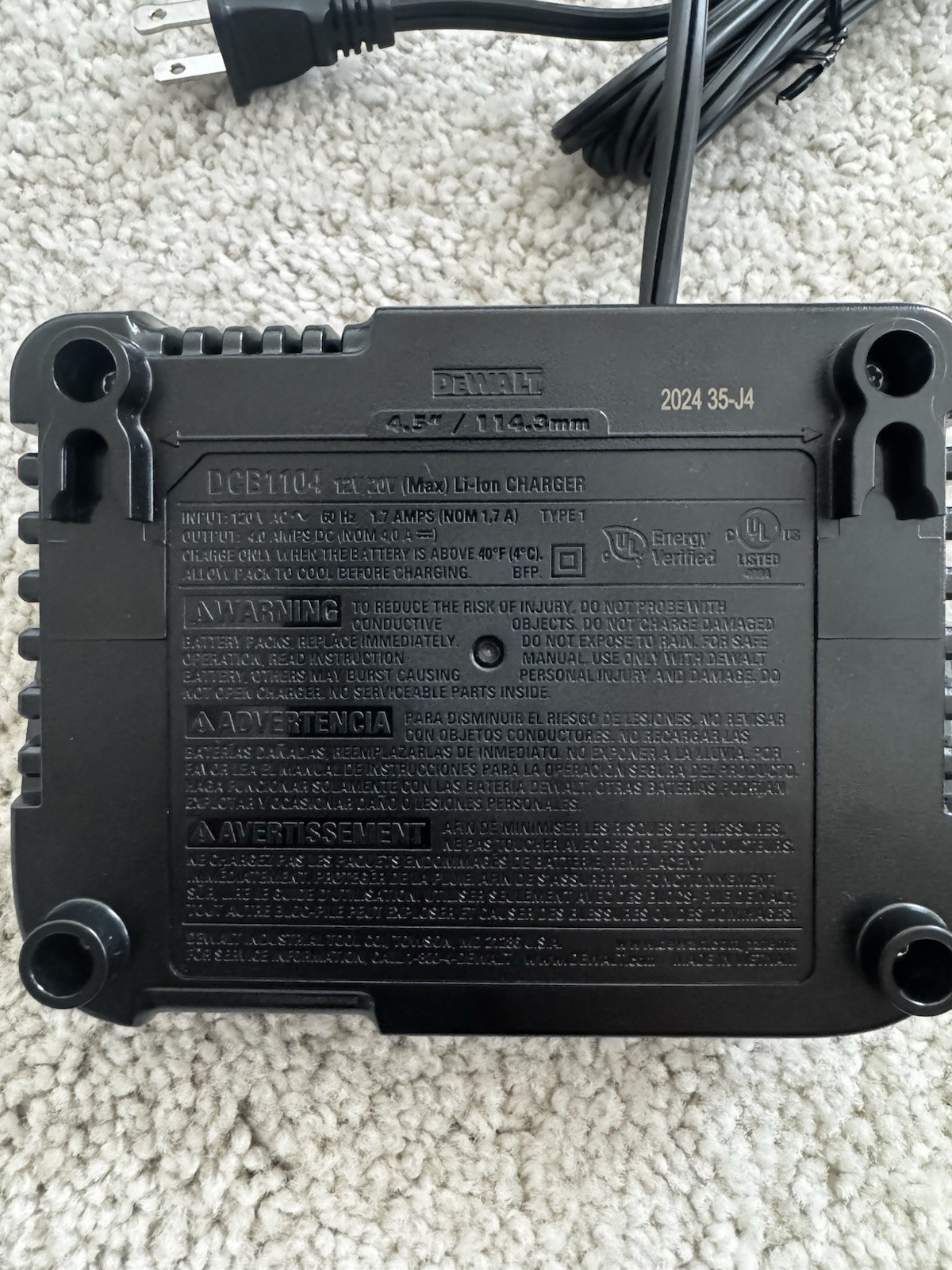 Dewalt DCB1104, 12V/20V Lithium Ion Battery Charger, Open Box Genuine OEM