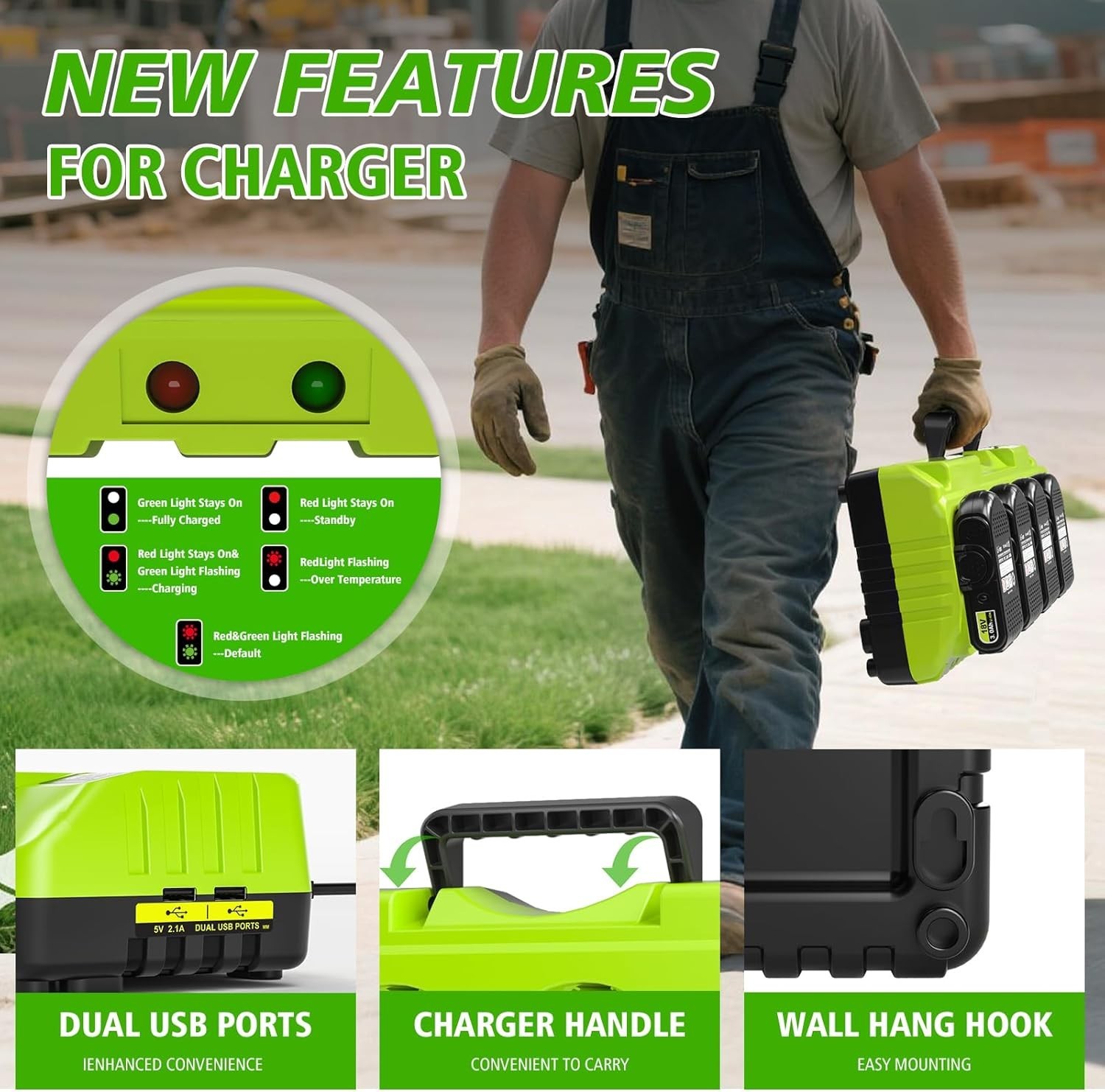 Ryobi 18V Battery Charger 4-Port Fast Multi-Battery Station with Dual USB