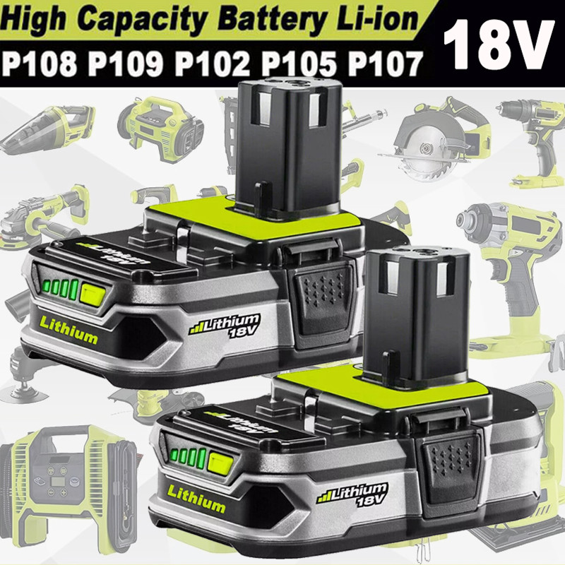 2Pack P107 Battery For RYOBI P108 18V One Plus High Capacity Lithium-ion Battery
