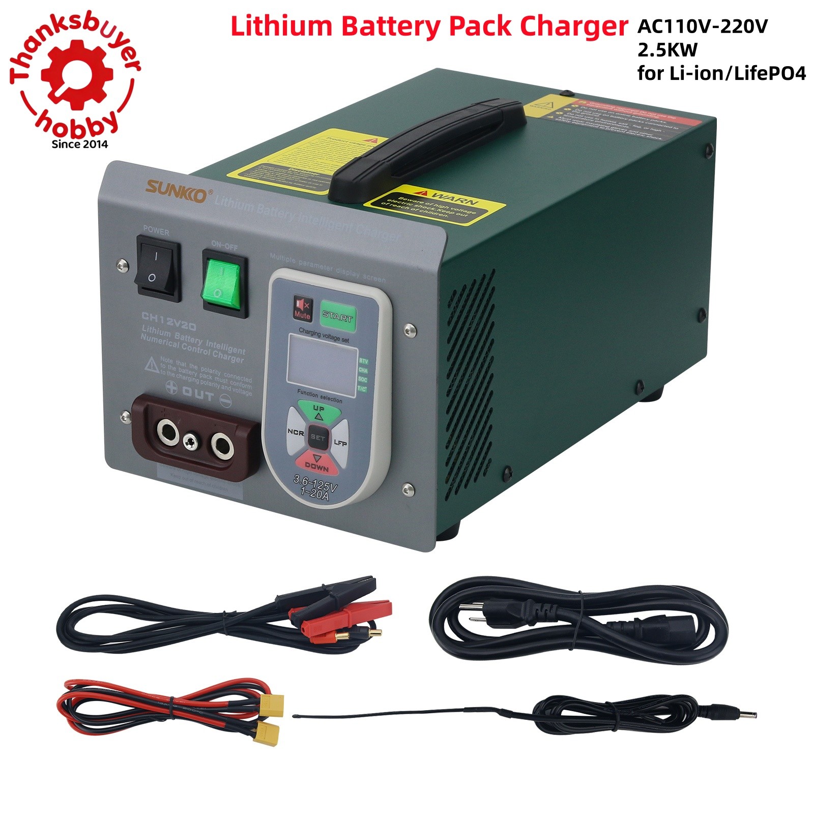 SUNKKO CH12V20 Professional Lithium Battery Charger 125V/20A for Li-ion/LifePO4