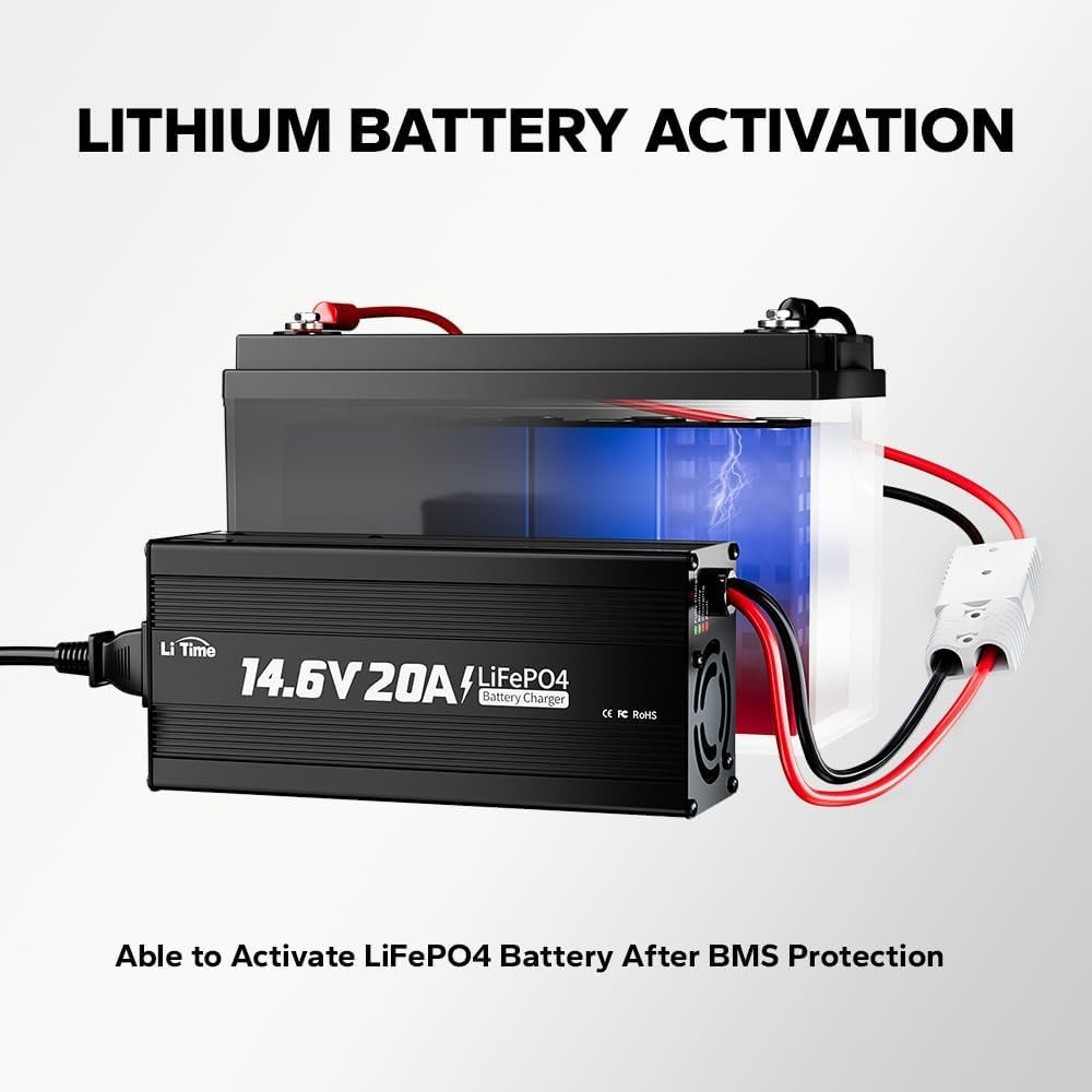 Fast 12V Lithium Battery Charger 20A Smart LiFePO4 RV Solar