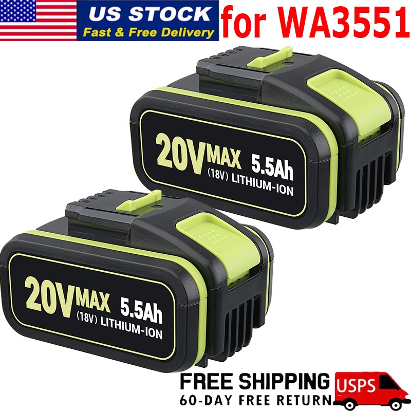 2Pack 5.5Ah 18V 20V Li-Ion Battery For WA3551 WA3553 WA3551.1 WA3553 For WORX
