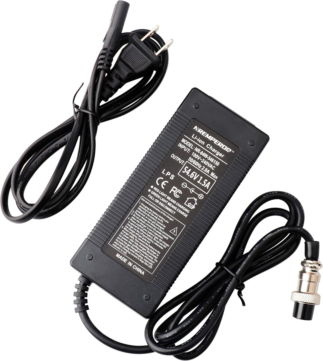 54.6V Charger 13S Lithium Battery 48V Output 1.5A 3 Prong Jack GX16 for Healt…