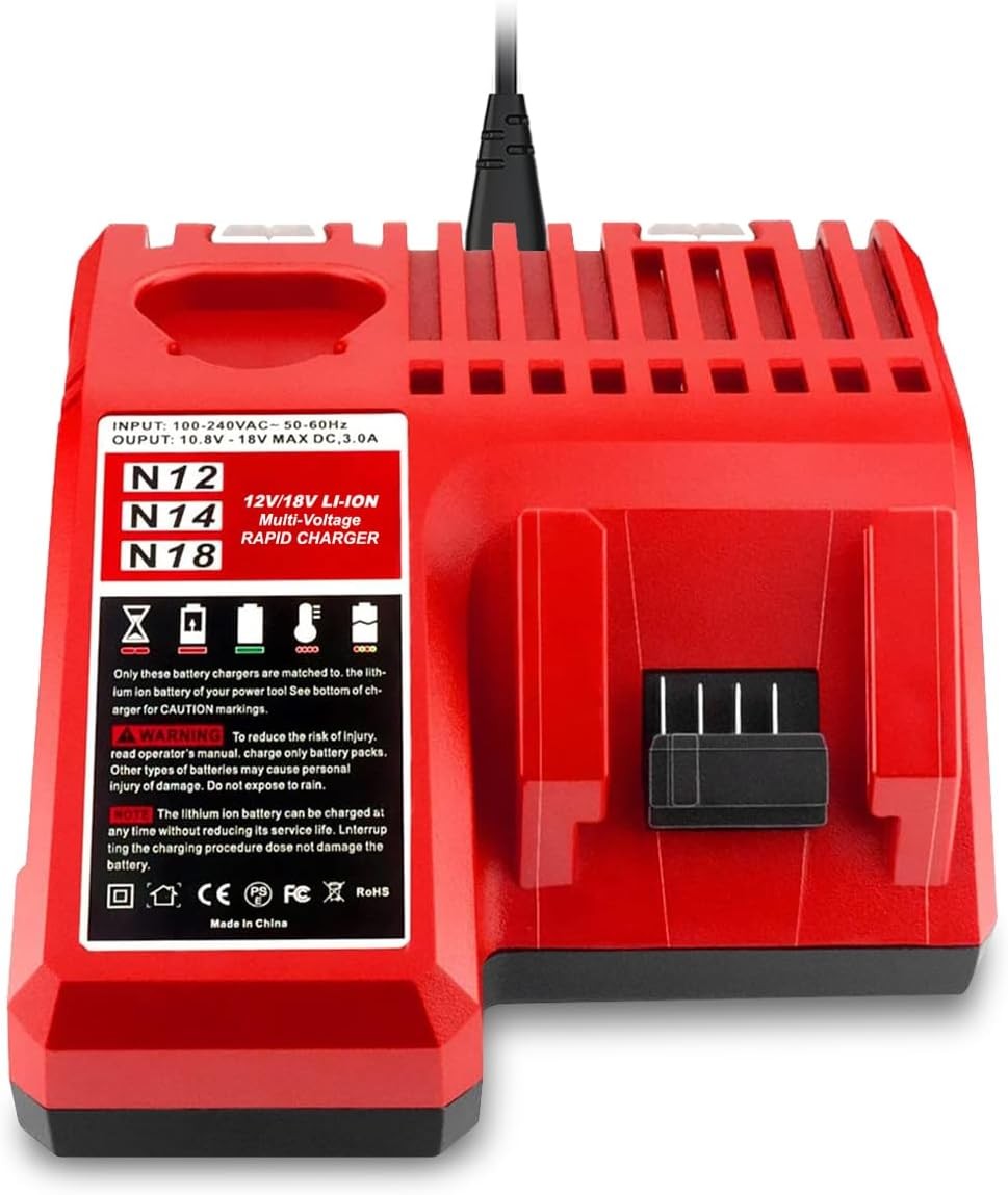 M12 & M18 Multi-Voltage Battery Charger Replacement for Milwaukee Rapid Charger