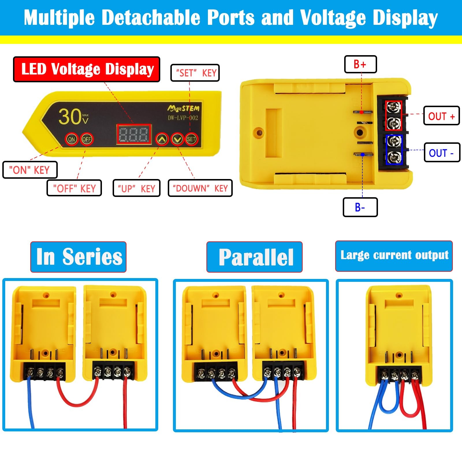 MgcSTEM Low Voltage Protection Power Wheels Battery Adapter Compatible Yellow