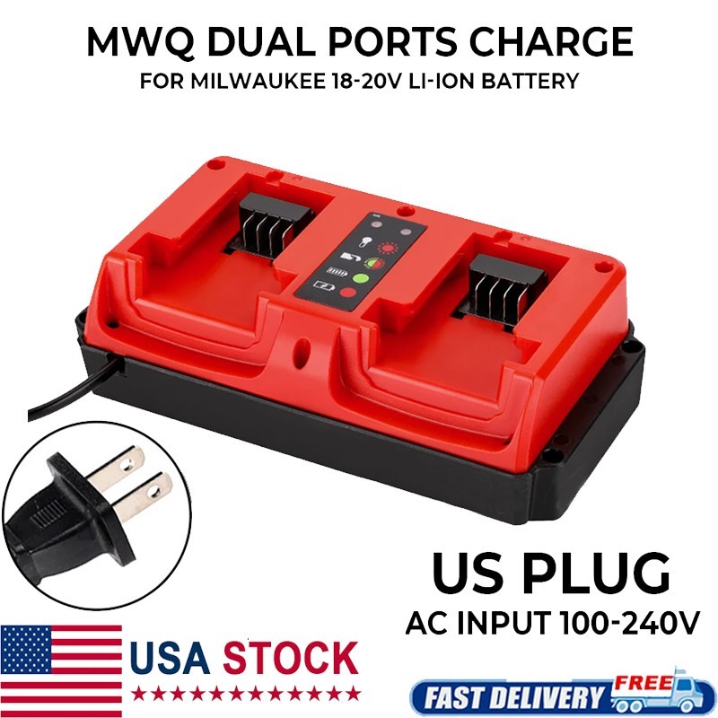 Portable Dual Ports Charger For Milwaukee 18V 48-11-1815, 48-11-1820 Battery