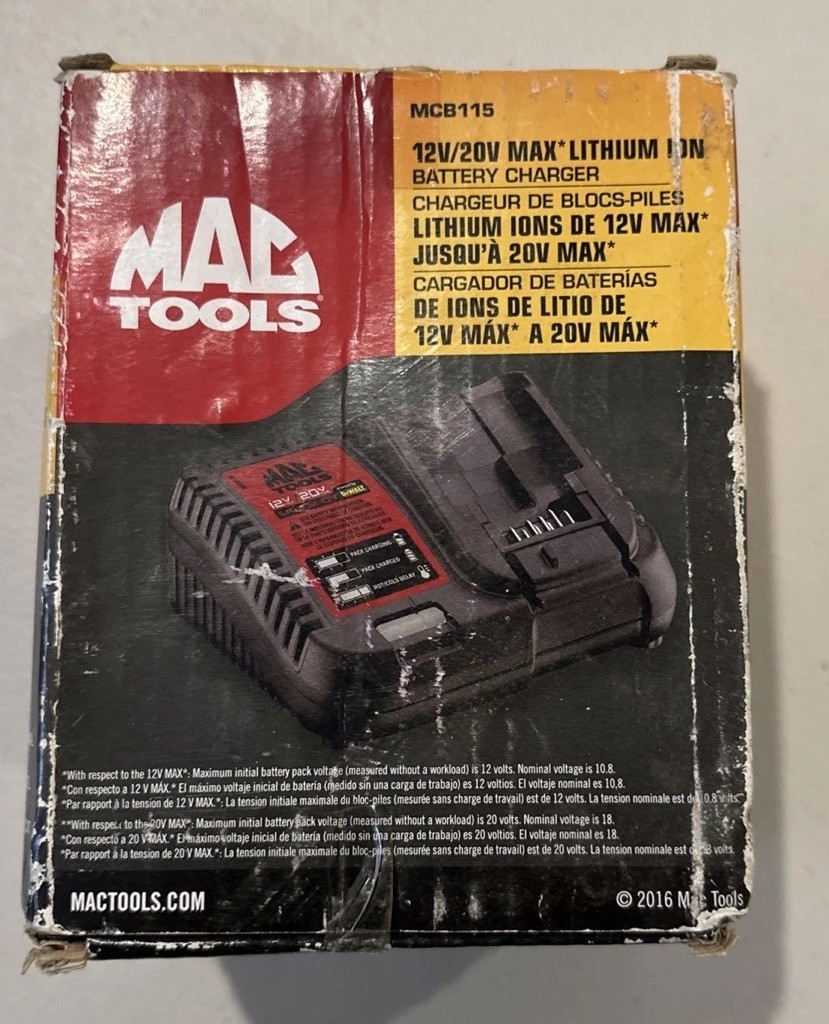 MAC Tools MCB115 12V/20V Lithium ION Battery Charger NOS *Dewalt Compatible*