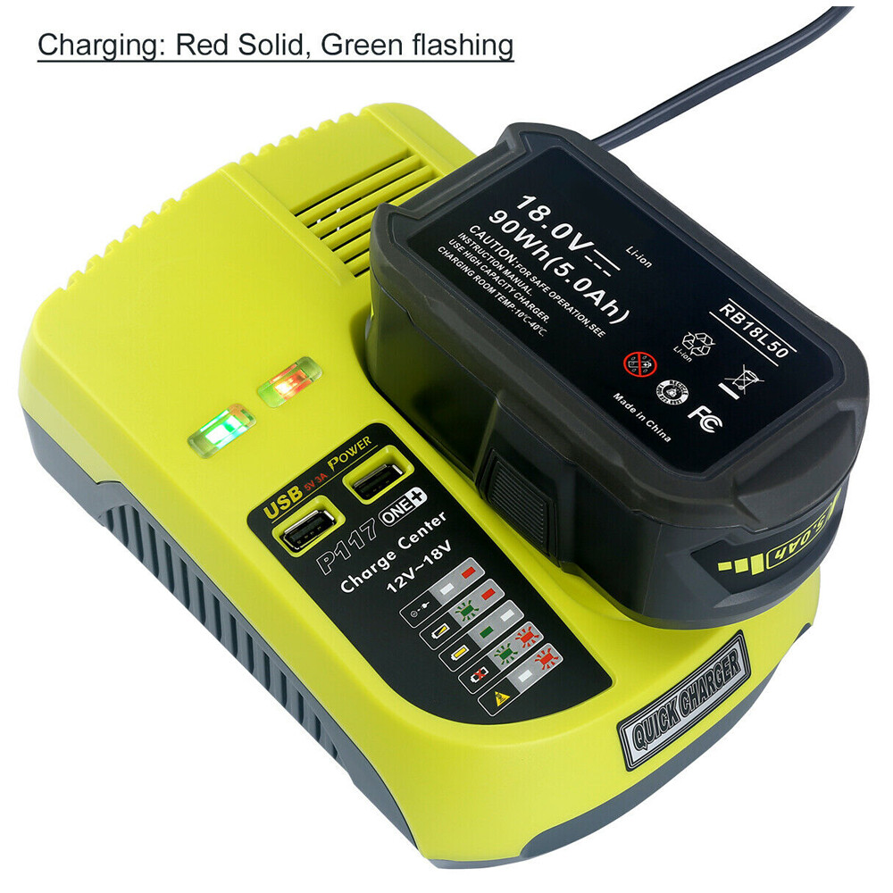 P117 Battery Charger For RYOBI ONE Plus High Capacity 18 Volt Lithium-Ion P108