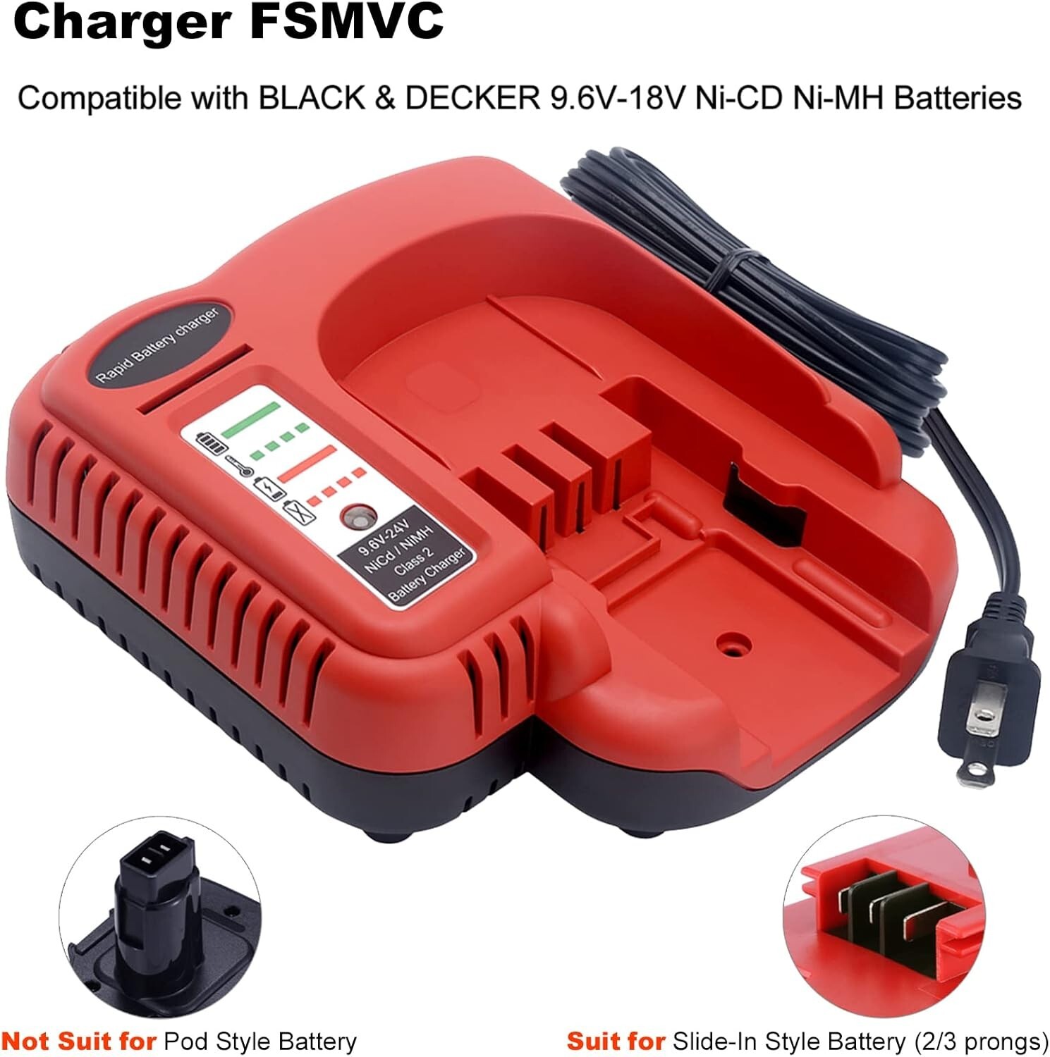 18V-24V Fast Battery Charger for Black Decker HPB18 HPB18-OPE NiCd NiMh Battery