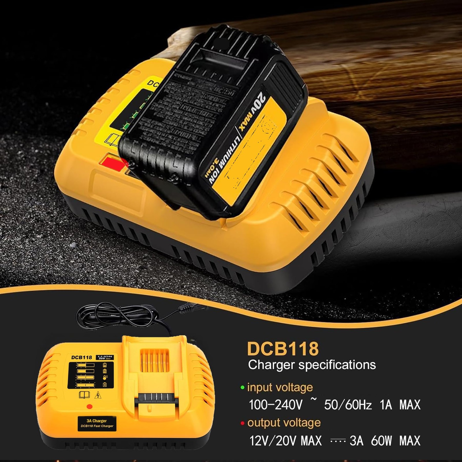 Simple Plus+ Dcb118 Replace For Dewalt Charger 20V/60V Rapid Battery Charger