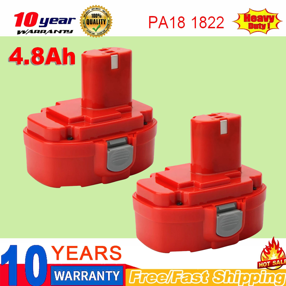 2 Pack 4.8Ah Battery 18V Ni-MH Replacement Compatible With Makita 1822 1823 1833